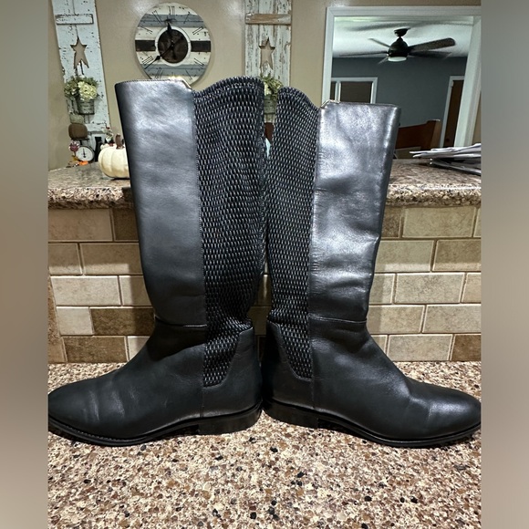 COLE HAAN ROCKLAND BLACK LEATHER KNEE HIGH FLAT HEEL RIDING BOOT - Picture 1 of 10